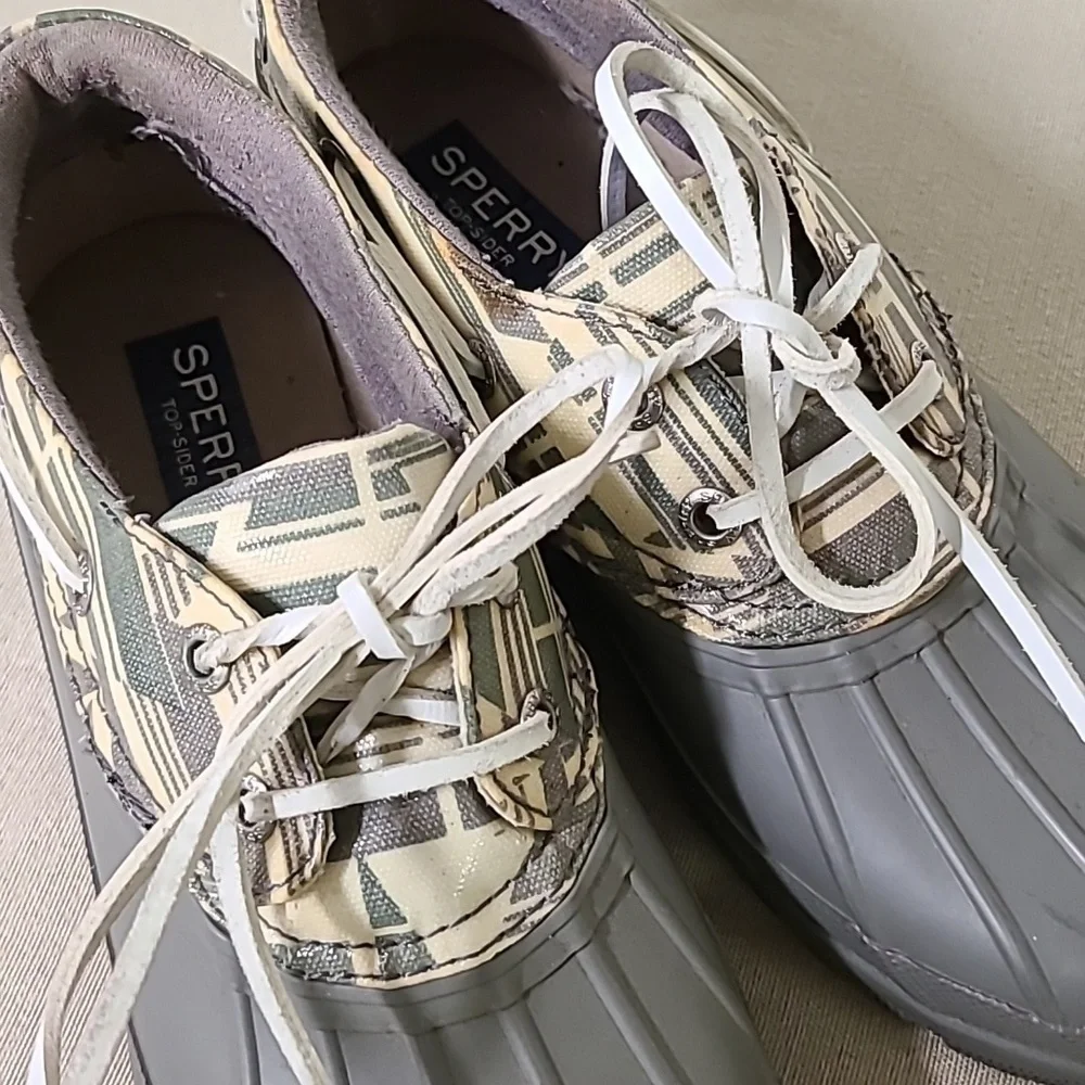Sperry Topsiders Rubber Rain Boots Size 7 M Grey/ Plaid